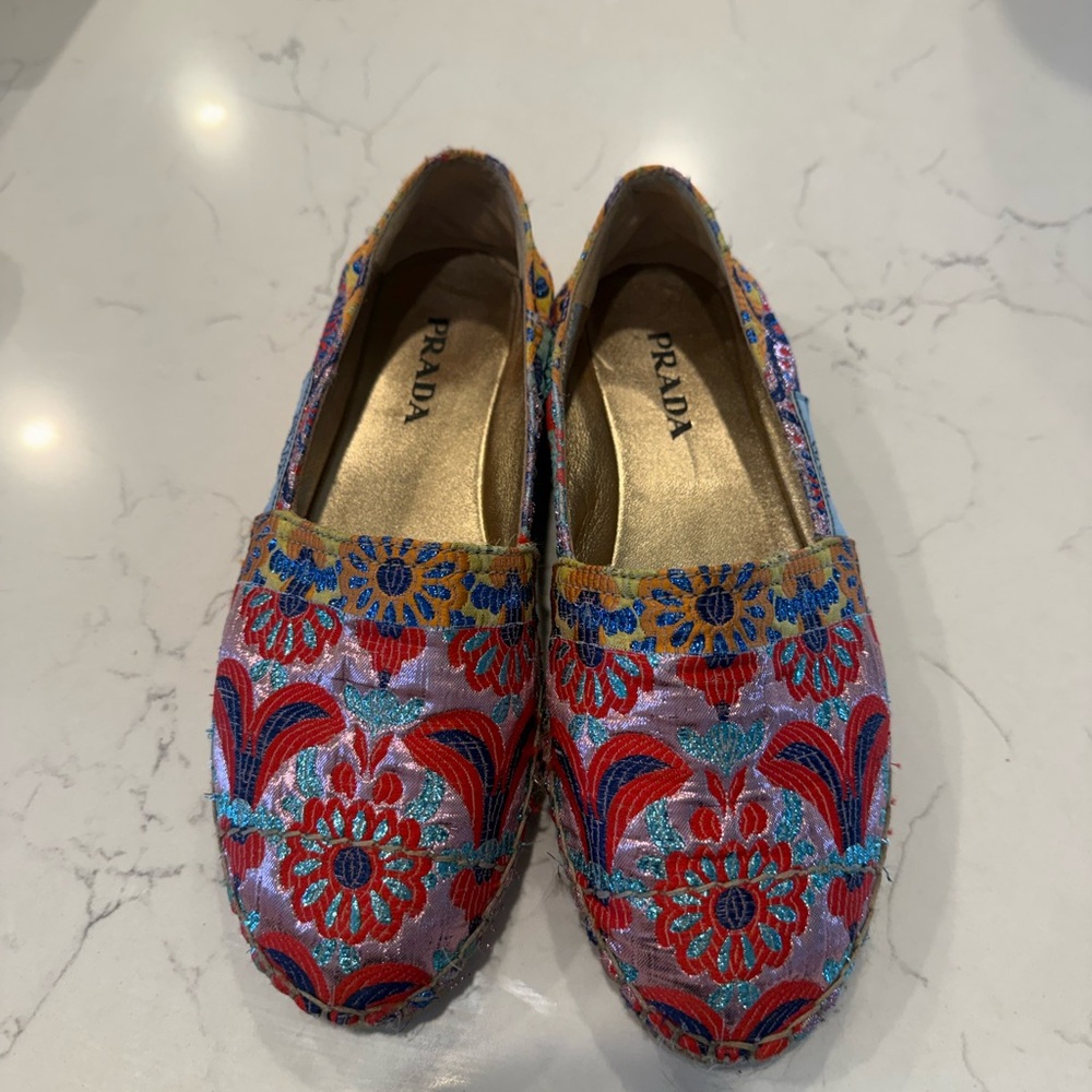 Prada Women's Floral Embroidered Loafers